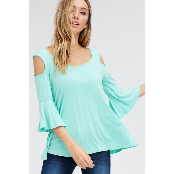Stay Fashionable with This Trendy Open Shoulder 3/4 Bell Sleeve Top Blouse - Picture 5 of 8